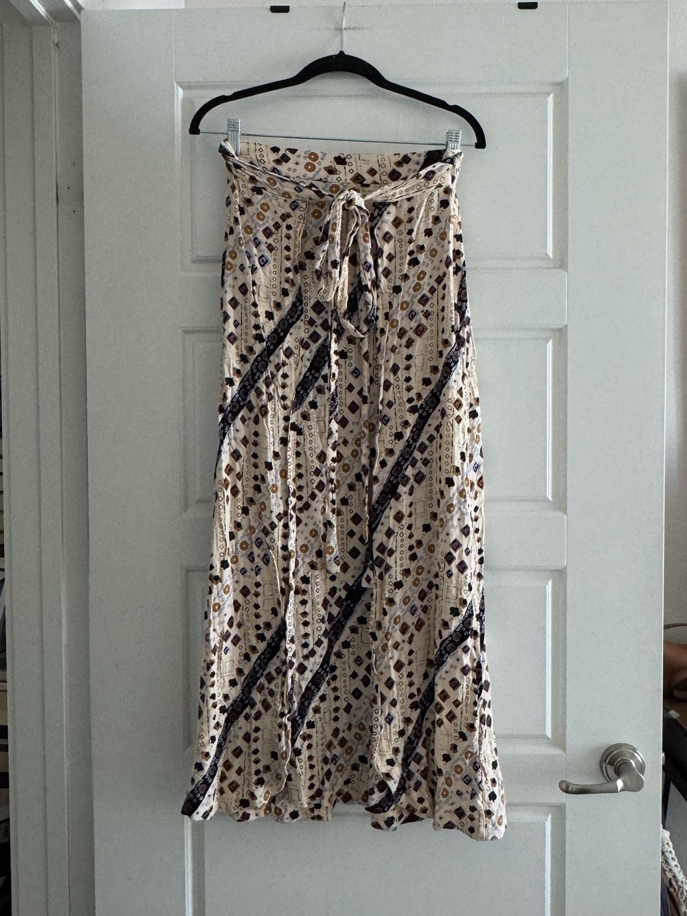 Free People Cream Printed Maxi Skirt with Tie Waist
